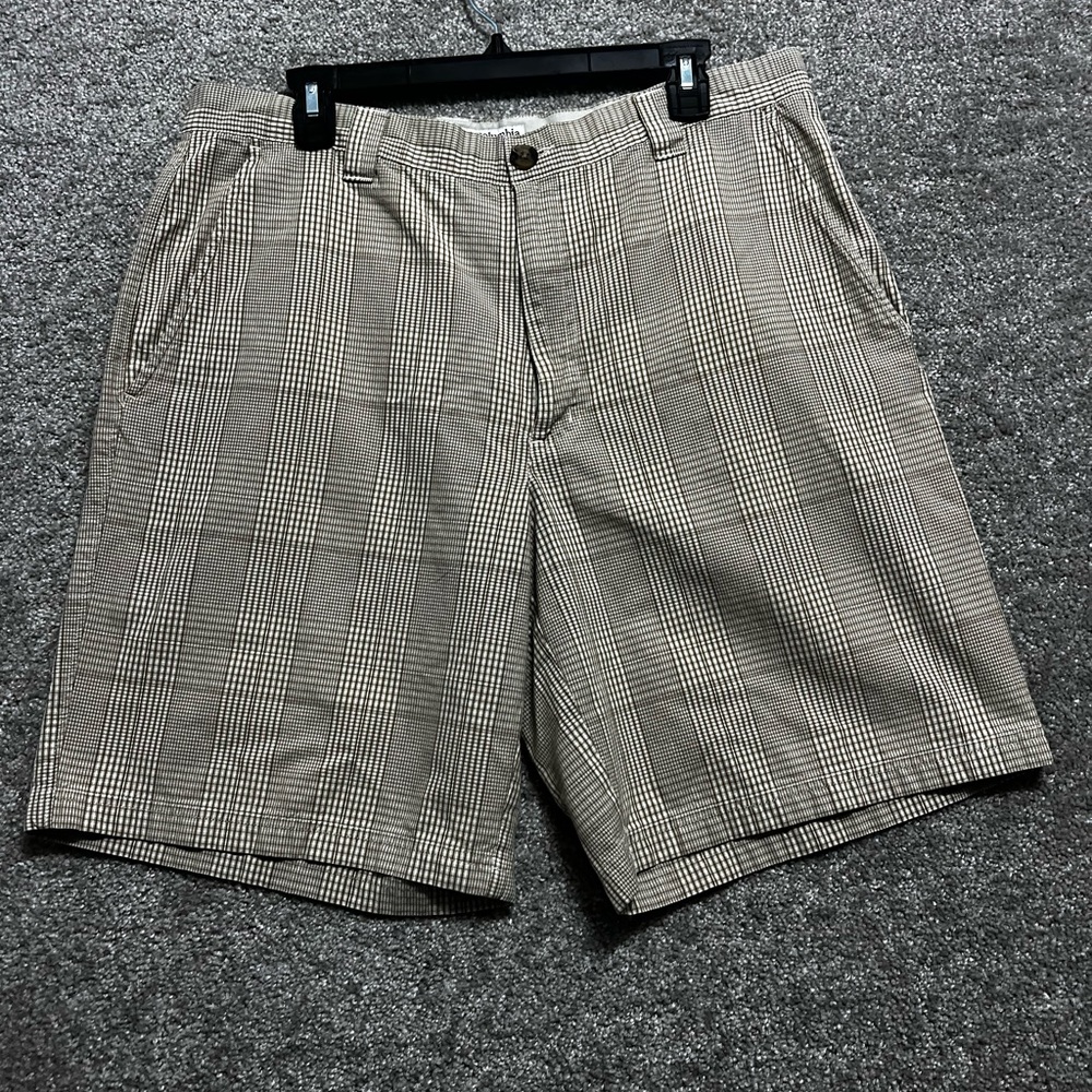 Columbia Men’s Plaid Chino Khaki Golf Shorts Brown Size 36